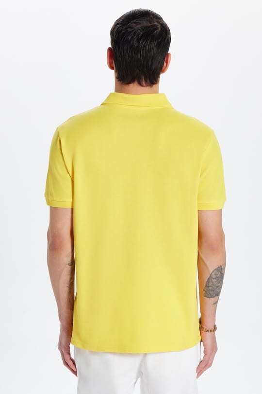 Erkek Slim Fit Dar Kesim %100 Pamuk Sarı Polo Yaka Tişört