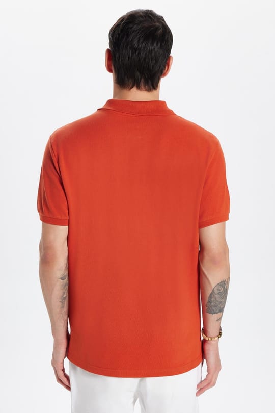 Erkek Slim Fit Dar Kesim %100 Pamuk Kiremit Polo Yaka Tişört