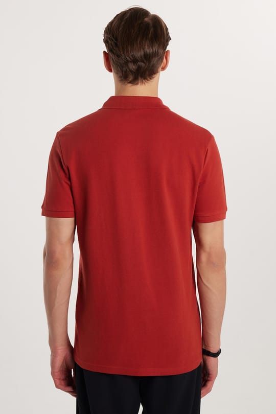 Erkek Slim Fit Dar Kesim %100 Pamuk Kiremit Polo Yaka Tişört