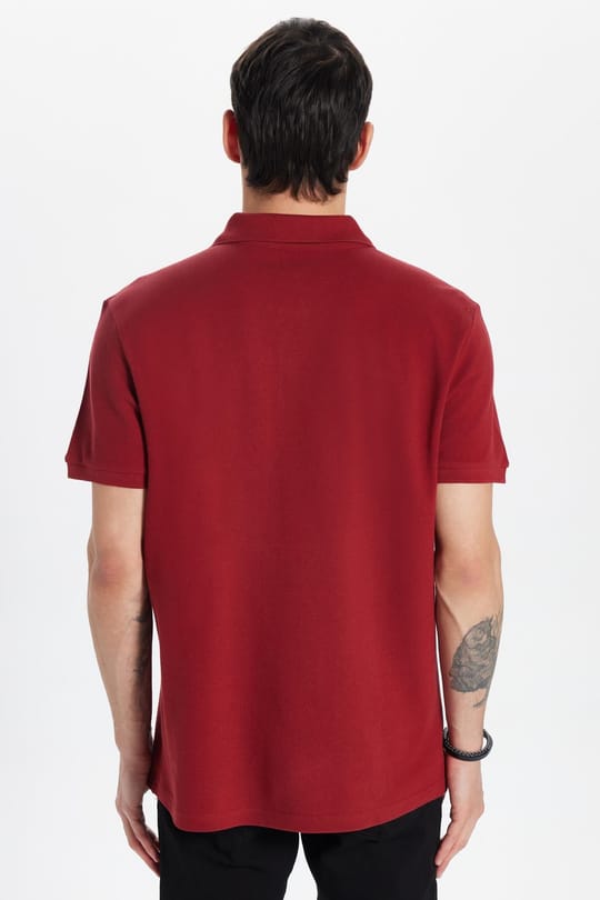 Erkek Slim Fit Dar Kesim %100 Pamuk Bordo Polo Yaka Tişört