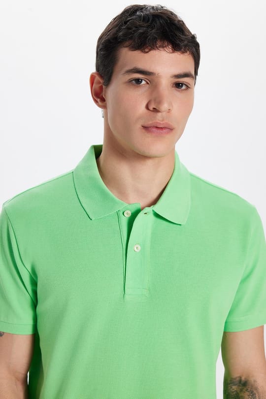 Erkek Slim Fit Dar Kesim %100 Pamuk Yeşil Polo Yaka Tişört