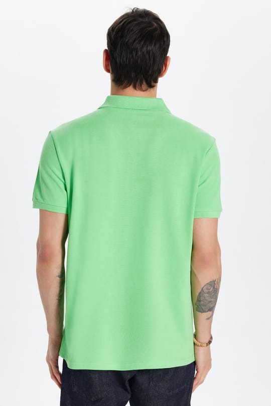 Erkek Slim Fit Dar Kesim %100 Pamuk Yeşil Polo Yaka Tişört