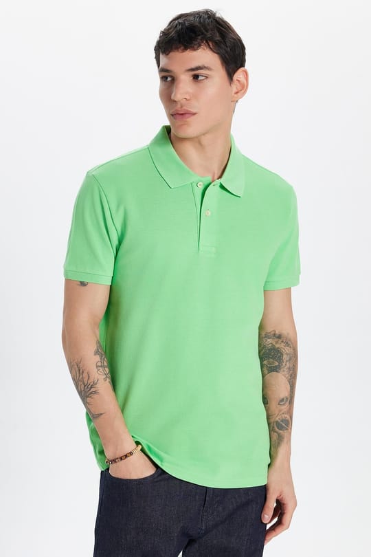 Erkek Slim Fit Dar Kesim %100 Pamuk Yeşil Polo Yaka Tişört