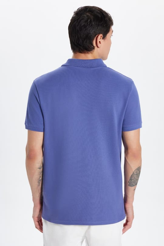Erkek Slim Fit Dar Kesim %100 Pamuk Koyu Lila Polo Yaka Tişört