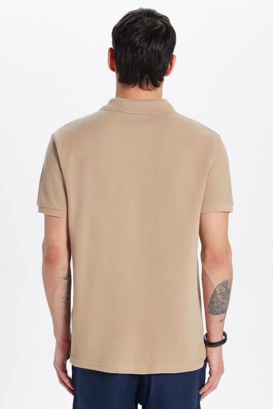 Erkek Slim Fit Dar Kesim %100 Pamuk Bej Polo Yaka Tişört