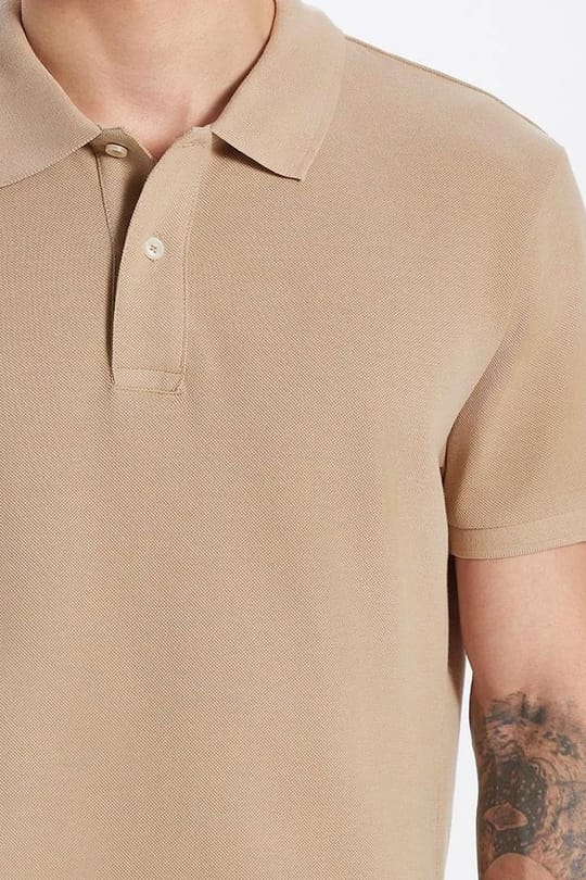 Erkek Slim Fit Dar Kesim %100 Pamuk Bej Polo Yaka Tişört