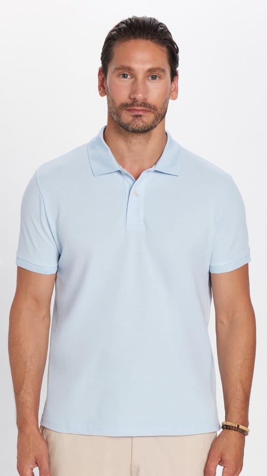 Erkek Slim Fit Dar Kesim %100 Pamuk Mavi Polo Yaka Tişört