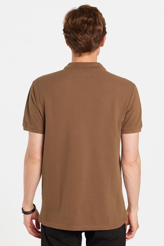 Erkek Slim Fit Dar Kesim %100 Pamuk Kahverengi Polo Yaka Tişört