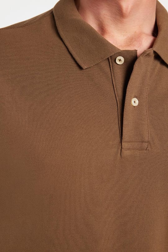 Erkek Slim Fit Dar Kesim %100 Pamuk Kahverengi Polo Yaka Tişört
