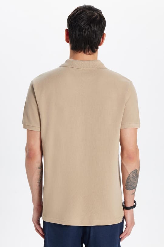 Erkek Slim Fit Dar Kesim %100 Pamuk Bej Polo Yaka Tişört