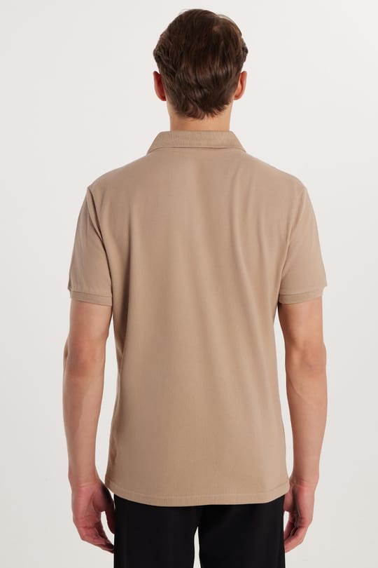 Erkek Slim Fit Dar Kesim %100 Pamuk Bej Polo Yaka Tişört