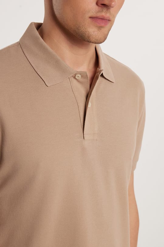 Erkek Slim Fit Dar Kesim %100 Pamuk Bej Polo Yaka Tişört