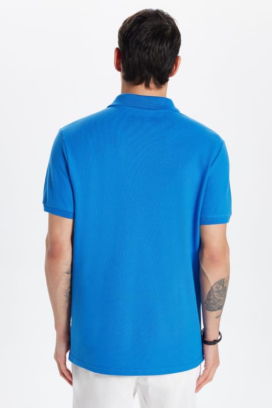 Erkek Slim Fit Dar Kesim %100 Pamuk İndigo Polo Yaka Tişört