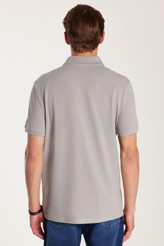 Erkek Slim Fit Dar Kesim %100 Pamuk Gri Polo Yaka Tişört