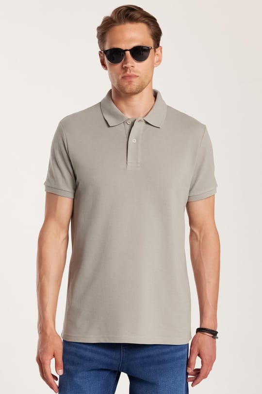 Erkek Slim Fit Dar Kesim %100 Pamuk Gri Polo Yaka Tişört