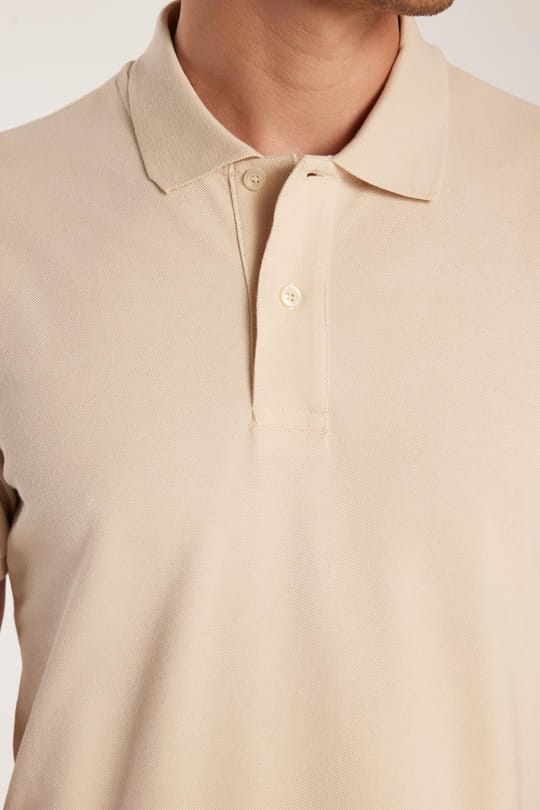 Erkek Slim Fit Dar Kesim %100 Pamuk Bej Polo Yaka Tişört
