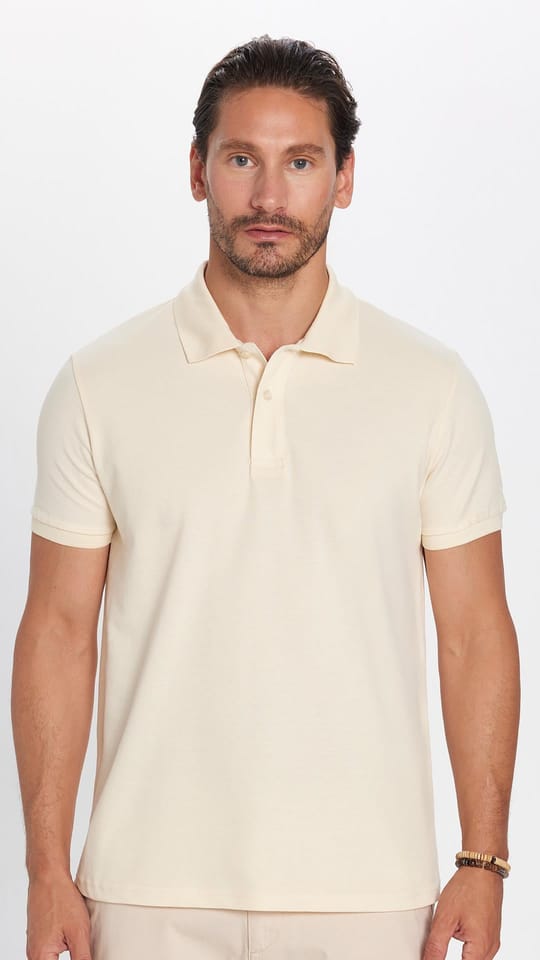 Erkek Slim Fit Dar Kesim %100 Pamuk Bej Polo Yaka Tişört