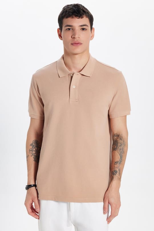 Erkek Slim Fit Dar Kesim %100 Pamuk Vizon Polo Yaka Tişört