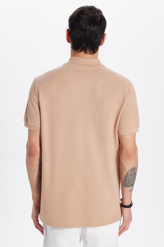 Erkek Slim Fit Dar Kesim %100 Pamuk Vizon Polo Yaka Tişört