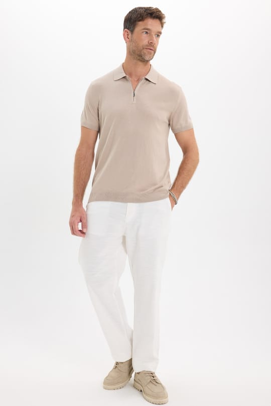 Erkek Slim Fit Dar Kesim %100 Pamuk Örme Triko Fermuarlı Füme Polo Yaka Tişört