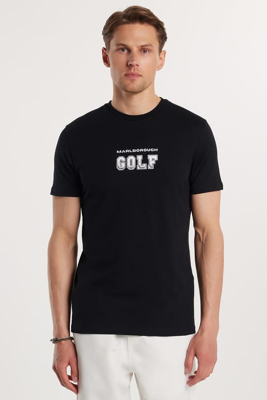 Erkek Slim Fit Dar Kesim %100 Pamuk Yumuşak Dokulu Baskılı Siyah Bisiklet Yaka Tişört