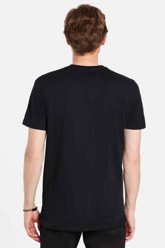 Erkek Slim Fit Dar Kesim %100 Pamuk Yumuşak Dokulu Baskılı Siyah Bisiklet Yaka Tişört