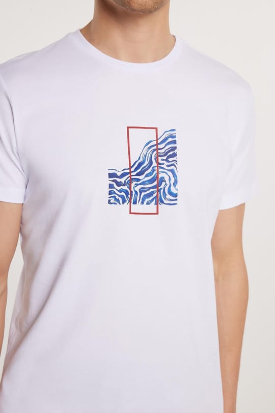  Erkek Slim Fit Dar Kesim %100 Pamuk Yumuşak Dokulu Baskılı Beyaz Bisiklet Yaka Tişört 