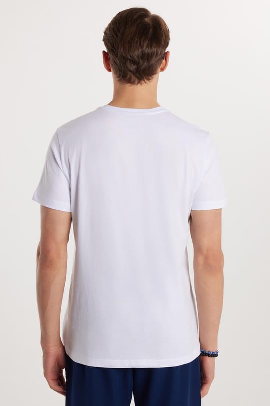  Erkek Slim Fit Dar Kesim %100 Pamuk Yumuşak Dokulu Baskılı Beyaz Bisiklet Yaka Tişört 