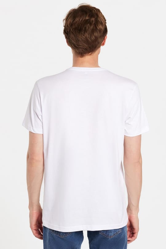 Erkek Slim Fit Dar Kesim %100 Pamuk Yumuşak Dokulu Baskılı Beyaz Bisiklet Yaka Tişört