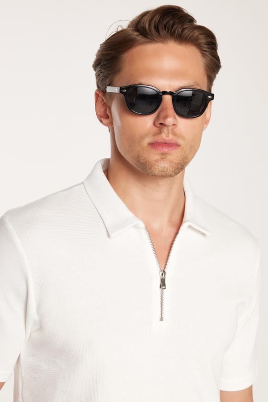 SLIM FIT  T-SHIRT HALF ZIPPER WAFFLE  TİŞÖRT