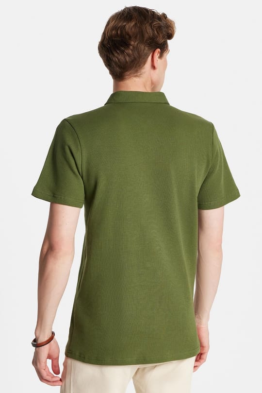 Erkek Slim Fit Dar Kesim %100 Pamuk Fermuarlı Yeşil Polo Yaka Tişört