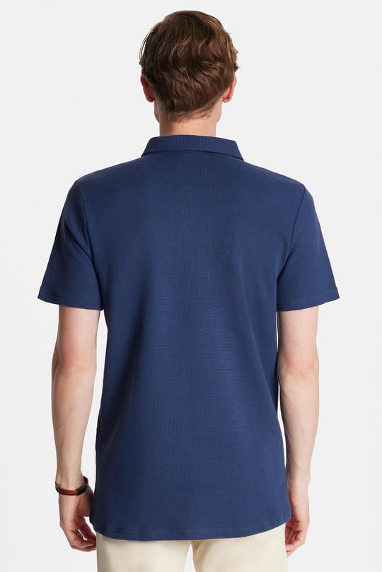Erkek Slim Fit Dar Kesim %100 Pamuk Fermuarlı Lacivert Polo Yaka Tişört