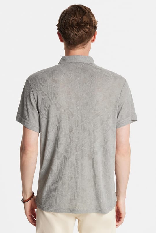 Erkek Slim Fit Dar Kesim Viskon Fermuarlı Polo Yaka Gri Tişört