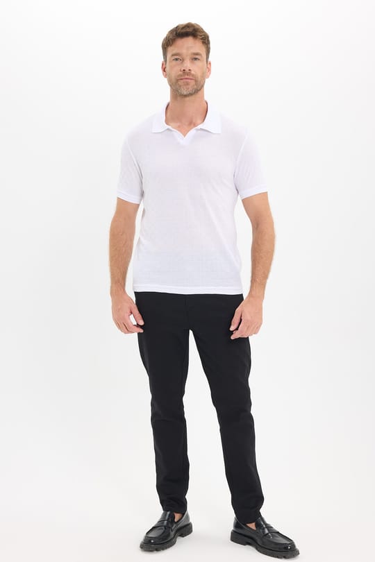 Erkek Slim Fit Dar Kesim Viskon Kumaş Desenli Düz Pike Düğmesiz Beyaz Polo Yaka Tişört