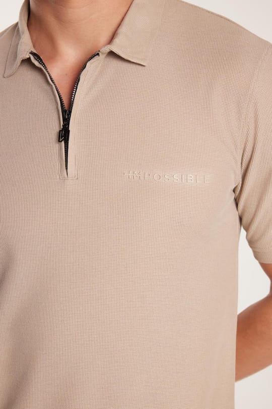 Erkek Standart Fit Normal Kesim Pamuklu Fermuarlı Baskılı Basic Taş Polo Yaka Tişört
