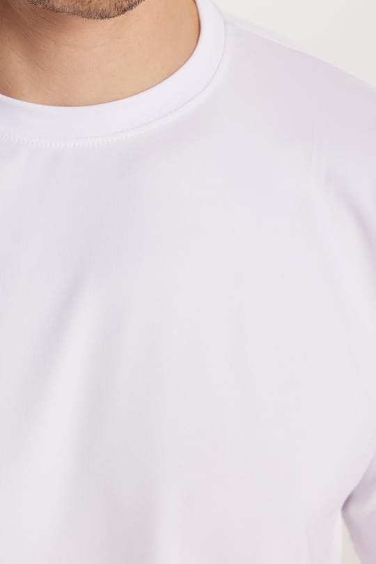 Erkek Standart Fit Pamuklu Düz Basic Baskılı Bisiklet Yaka Beyaz Tişört