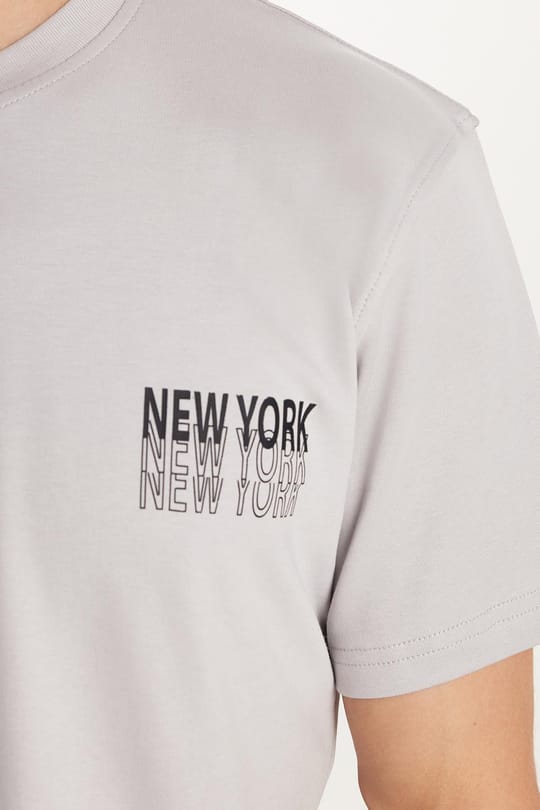 Erkek Slim Fit Dar Kesim Pamuklu Düz Basic Baskılı Bisiklet Yaka Gri Tişört