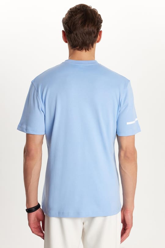Erkek Slim Fit Dar Kesim Pamuklu Düz Basic Baskılı Bisiklet Yaka Mavi Tişört