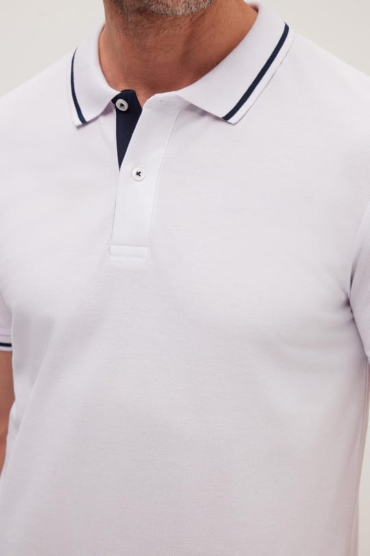 Erkek Slim Fit Dar Kesim %100 Pamuk Yumuşak Dokulu Serin Tutan Kumaş Düz Pike Beyaz Polo Yaka Tişört