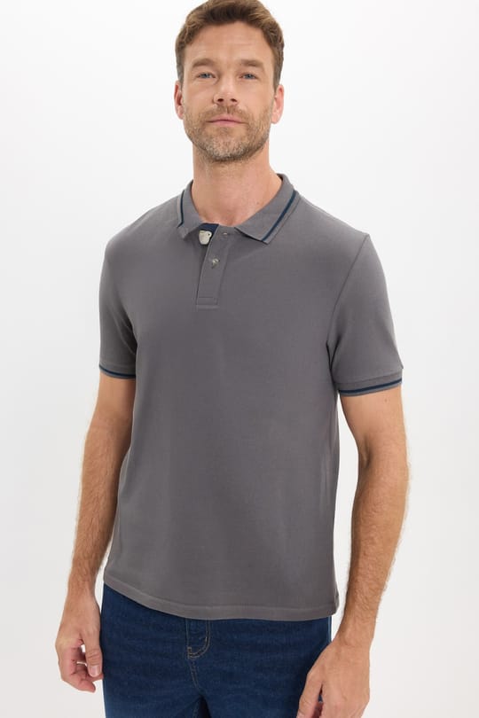 Erkek Slim Fit Dar Kesim %100 Pamuk Yumuşak Dokulu Serin Tutan Kumaş Düz Pike Füme Polo Yaka Tişört