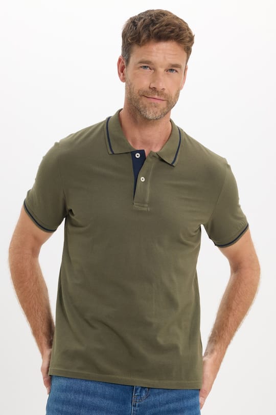 Erkek Slim Fit Dar Kesim %100 Pamuk Yumuşak Dokulu Serin Tutan Kumaş Düz Pike Haki Polo Yaka Tişört