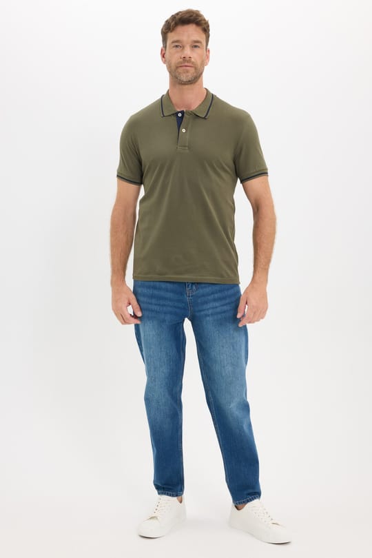 Erkek Slim Fit Dar Kesim %100 Pamuk Yumuşak Dokulu Serin Tutan Kumaş Düz Pike Haki Polo Yaka Tişört