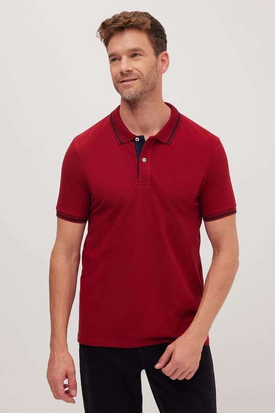 Erkek Slim Fit Dar Kesim %100 Pamuk Yumuşak Dokulu Serin Tutan Kumaş Düz Pike Bordo Polo Yaka Tişört