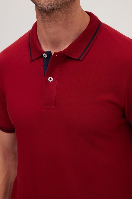 Erkek Slim Fit Dar Kesim %100 Pamuk Yumuşak Dokulu Serin Tutan Kumaş Düz Pike Bordo Polo Yaka Tişört