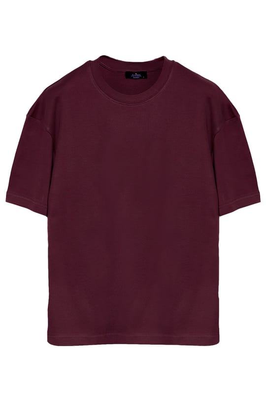 Unisex Oversize Geniş Kesim %100 Pamuk 3lü Paket Siyah-Gri-Bordo Bisiklet Yaka Tişört