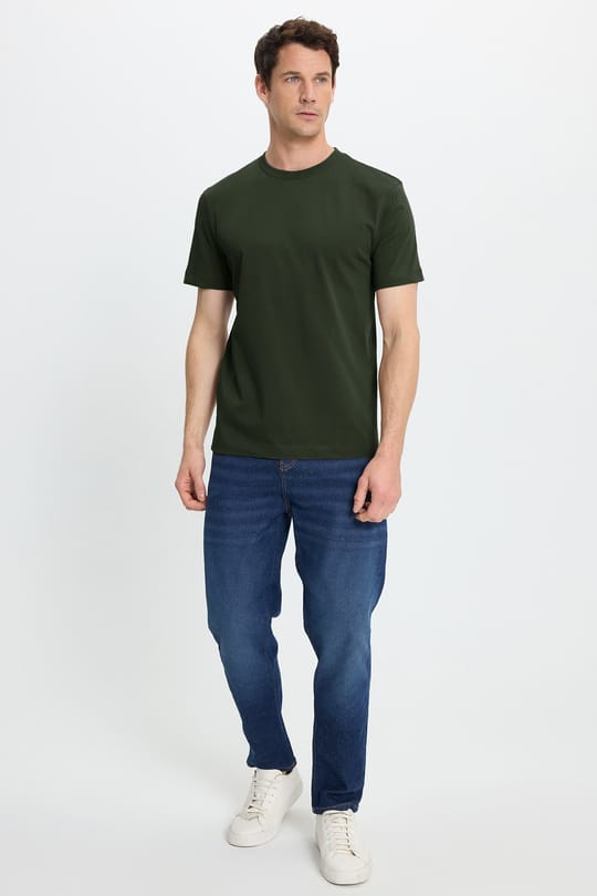 Unisex Regular Fit Rahat Kesim %100 Pamuk Bisiklet Yaka Haki Tişört