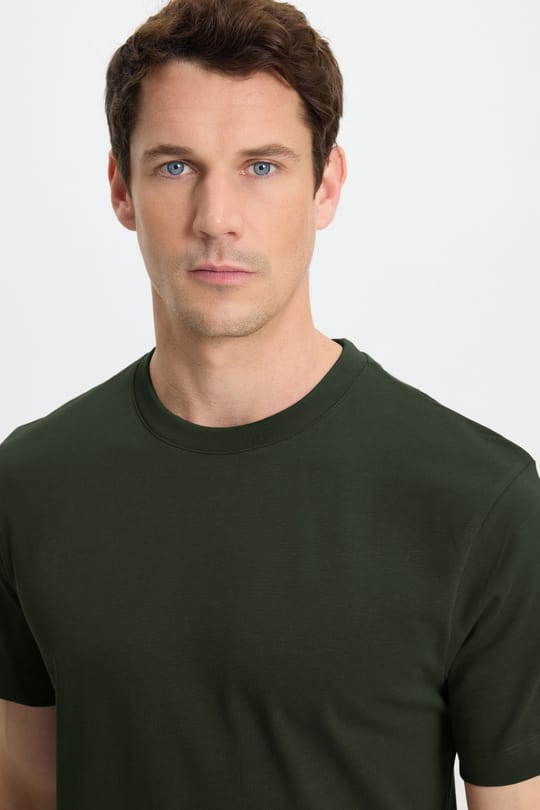 Unisex Regular Fit Rahat Kesim %100 Pamuk Bisiklet Yaka Haki Tişört