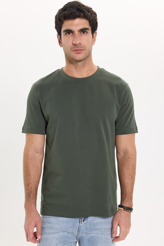 Unisex Regular Fit Rahat Kesim %100 Pamuk Bisiklet Yaka Haki Tişört