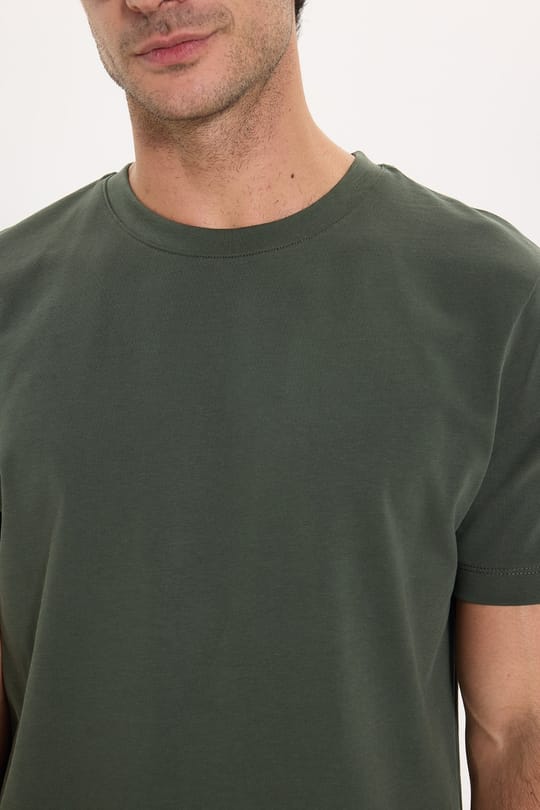 Unisex Regular Fit Rahat Kesim %100 Pamuk Bisiklet Yaka Haki Tişört