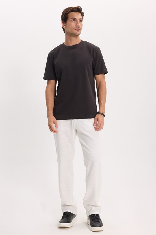 Unisex Regular Fit Rahat Kesim %100 Pamuk Bisiklet Yaka Kahverengi Tişört